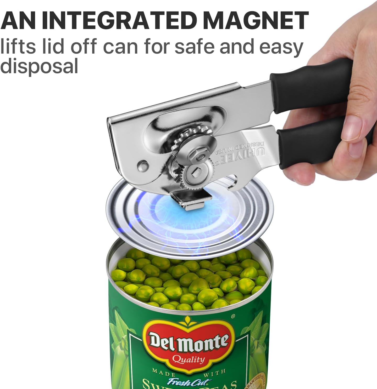Can Opener Manual Heavy Duty, UHIYEE Hand Held Can Openers for Seniors with Comfort Grip Sharp Blade, Solid Steel Hand Manual Can Open with Magnet for Kitchen Camping, Black - Image 6