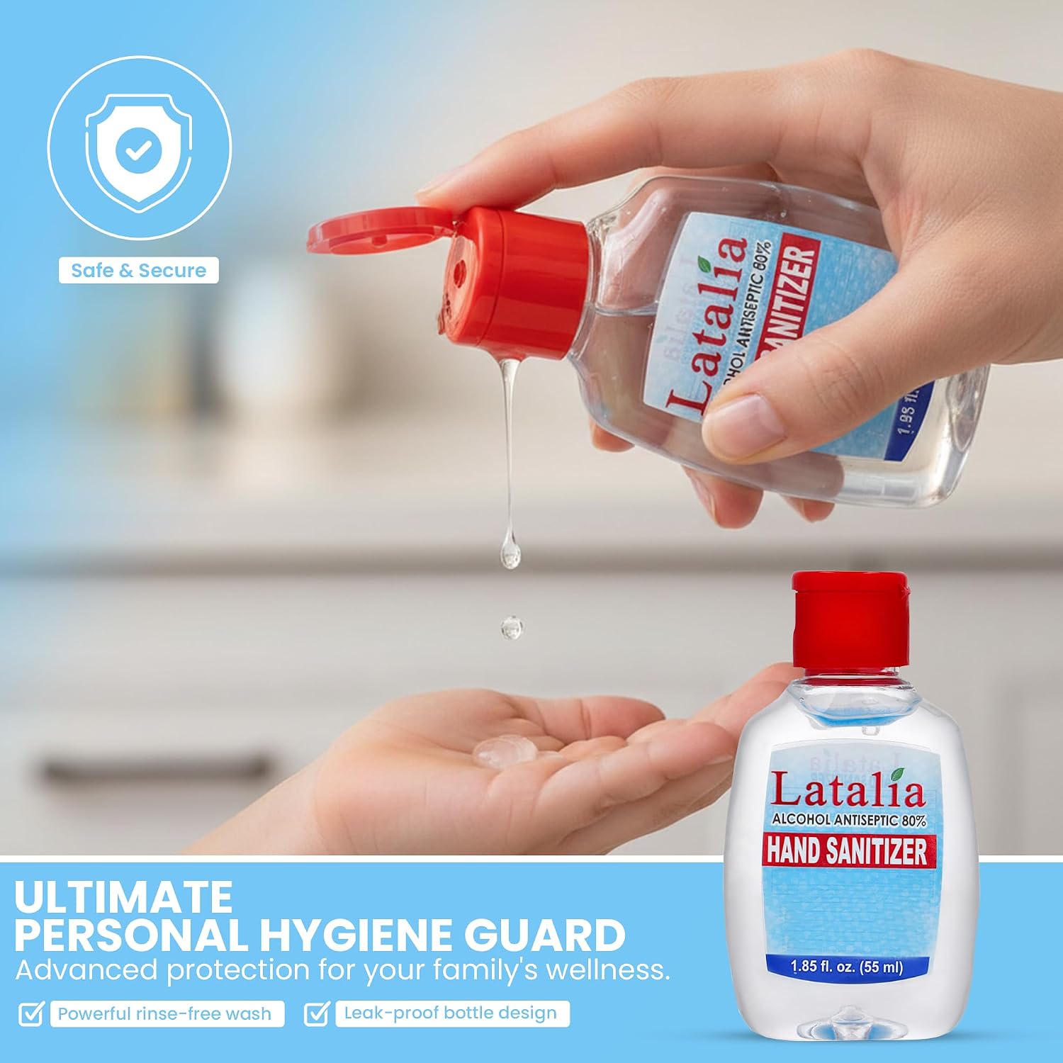 Latalia Mini Hand Sanitizer Travel Size Bulk Pack of 24 | 80% Alcohol Gel Unscented Non Drying Moisturizing For Non-Sticky, Gentle & Fresh Hands Small Hand Sanitizer Bulk Anytime - Image 5