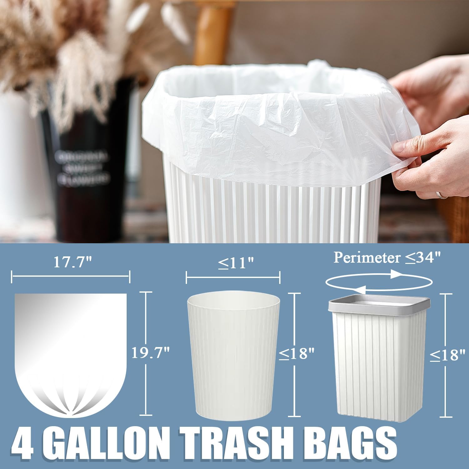 Beneval 4 Gallon Small Trash Bags, 250 Count, Unscented, Transparent, Durable, Ideal for Bathroom, Kitchen, Office, Bedroom - Image 3