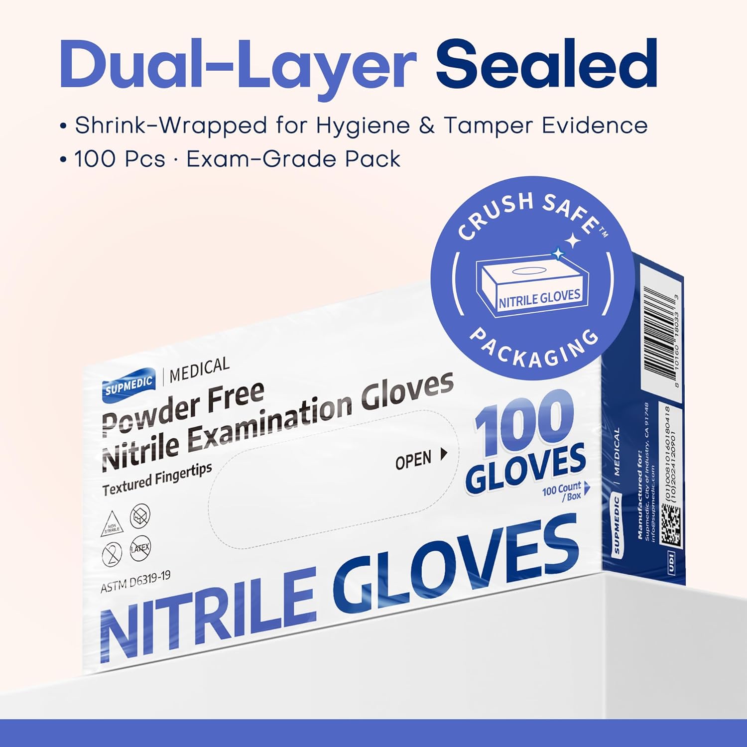 Supmedic Medical Soft Max™ Nitrile Exam Gloves, Powder-Free Latex-Free Food Safe Clean Disposable Glove Blue Iris 100/1000 Ct - Image 5
