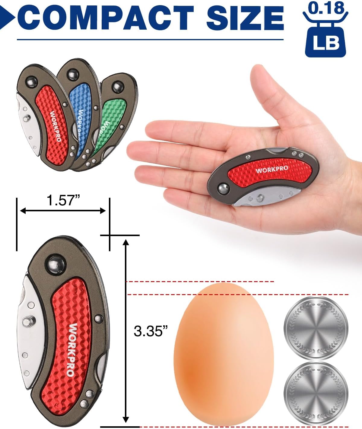 WORKPRO Folding Utility Knife Set Quick Change Blade, Back-lock Mechanism 3-piece with 10-piece Extra Blades - Image 2