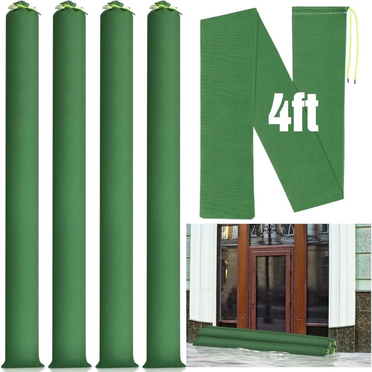 Threan 4 Pcs 4 ft Sandbags for Flooding, Flood Prevention Sand Tube Bags Thickened Canvas Reusable Rain Wind Flood Barrier with Elastic Band Water Barrier Tube for Door Garden Rain Control, Green