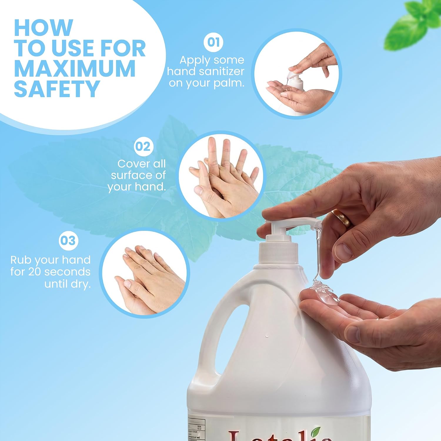 Latalia Large Hand Sanitizer Refill Gallon | Pack of 2 Moisturizing Hand Sanitizer Bulk Travel Size | Unscented Hand Sanitizer Gel for School, Office, Home, Business & Public Use (128 Fl. Oz, 3786 ml) - Image 6