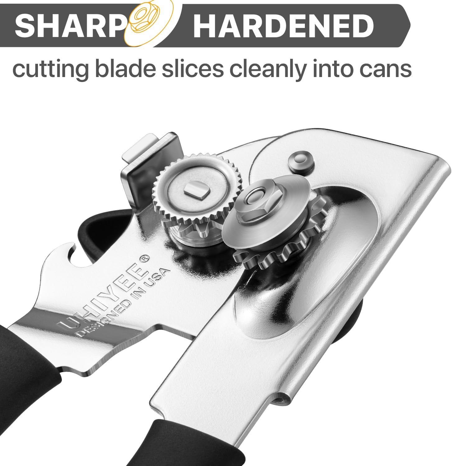 Can Opener Manual Heavy Duty, UHIYEE Hand Held Can Openers for Seniors with Comfort Grip Sharp Blade, Solid Steel Hand Manual Can Open with Magnet for Kitchen Camping, Black - Image 3