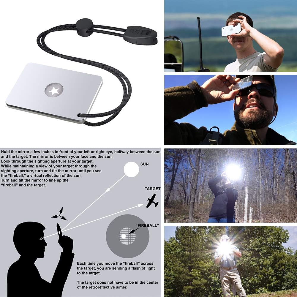 Signal Mirror Survival Tools, Military Grade Hiking Camping Mirror 2 x 3 inch with Small Compass and Whistle for Outdoor Adventure Emergency SOS Mirror - Image 3