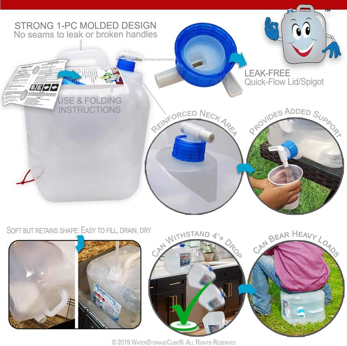WaterStorageCube BPA Free Collapsible Water Container with Spigot, Camping Water Storage Carrier Jug for Outdoors Hiking Backpack & Survival Kit, Foldable Portable Water Canteen 1.3/2.6/5.3 Gallon - Image 4
