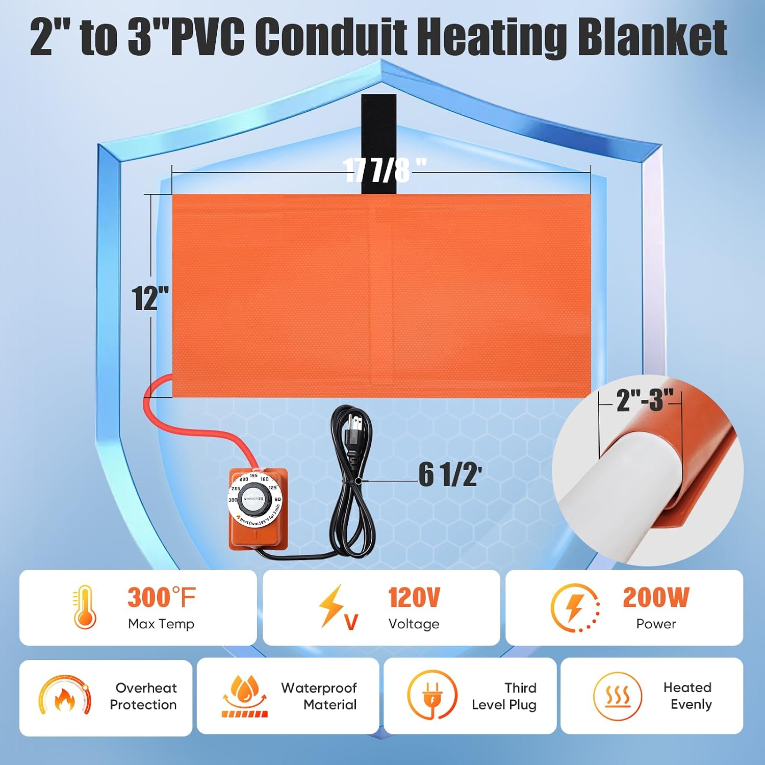 【Integrated Design】PVC Heat Blanket 2" to 3",5 Year Warrnaty,Heat from 195 ℉ for 3 Min to Bend,Newly Added Overheat Protection and Temperature Control,Made Silicone,Longer Service Life,120V/200W - Image 3