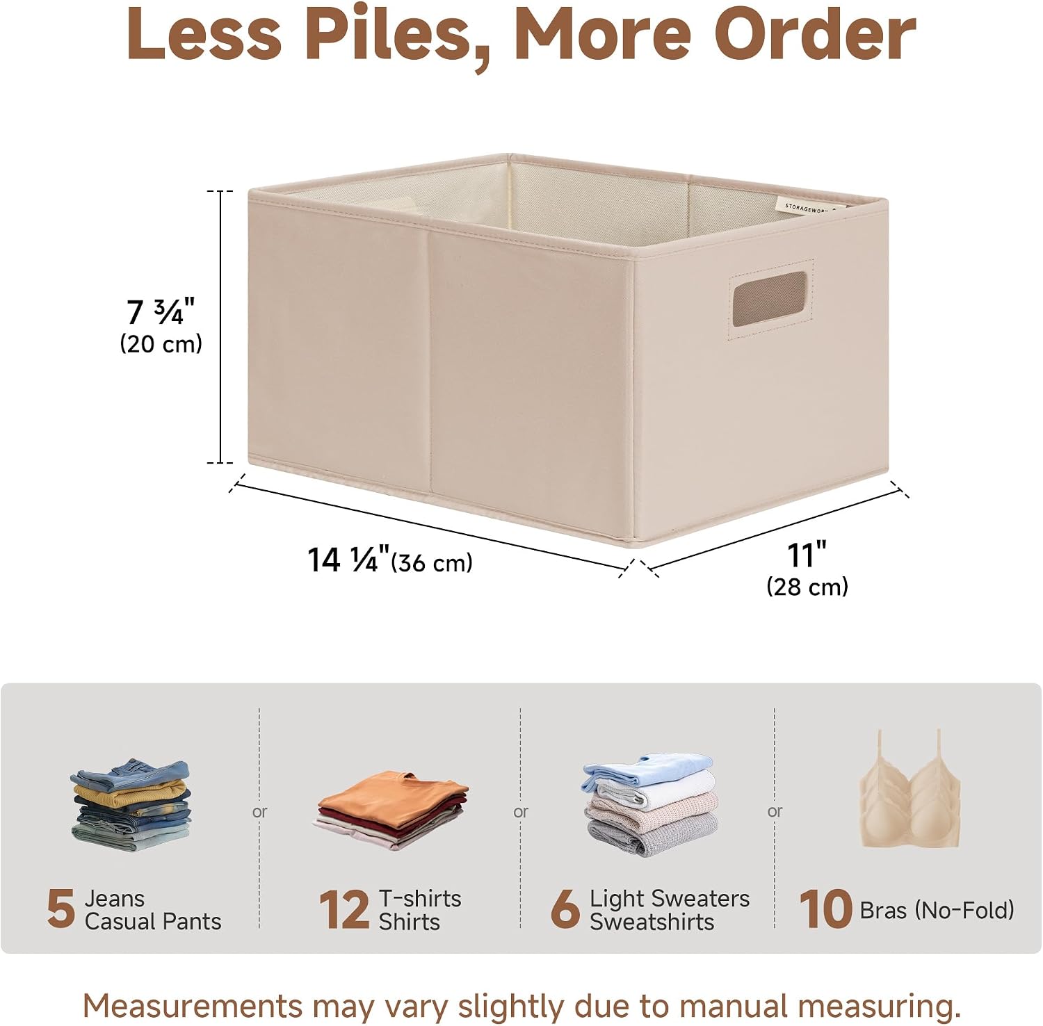 StorageWorks Fabric Storage Bins for Shelves, Closet Organizers and Storage Baskets, Collapsible Storage Bins with Cutout Handles, Large, 4-Pack, Light Brown - Image 3