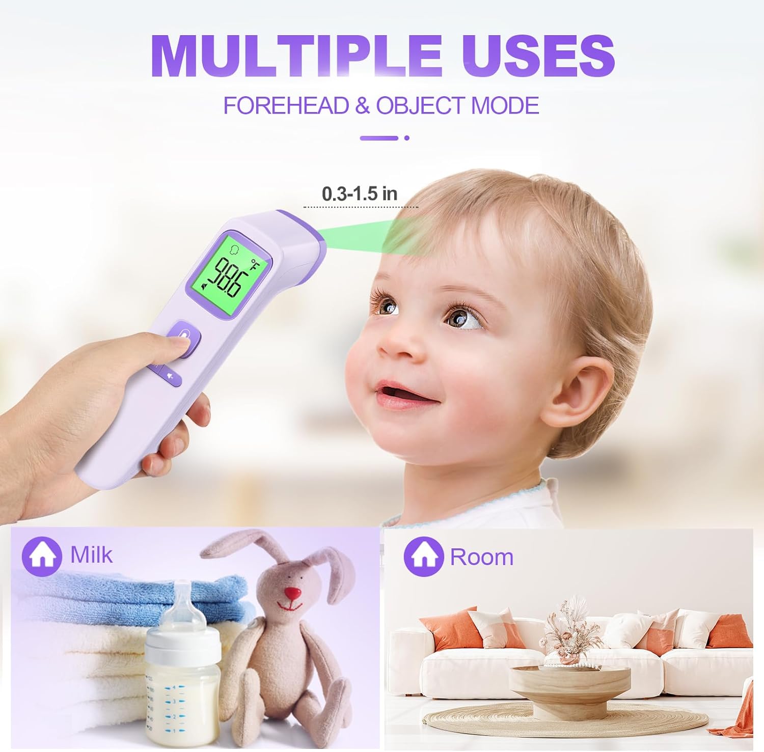 GoodBaby No-Touch Thermometer for Adults and Kids, Digital Health Thermometer with Fever Alarm, 1 Second Result, Accurate & Easy to use, Purple - Image 5