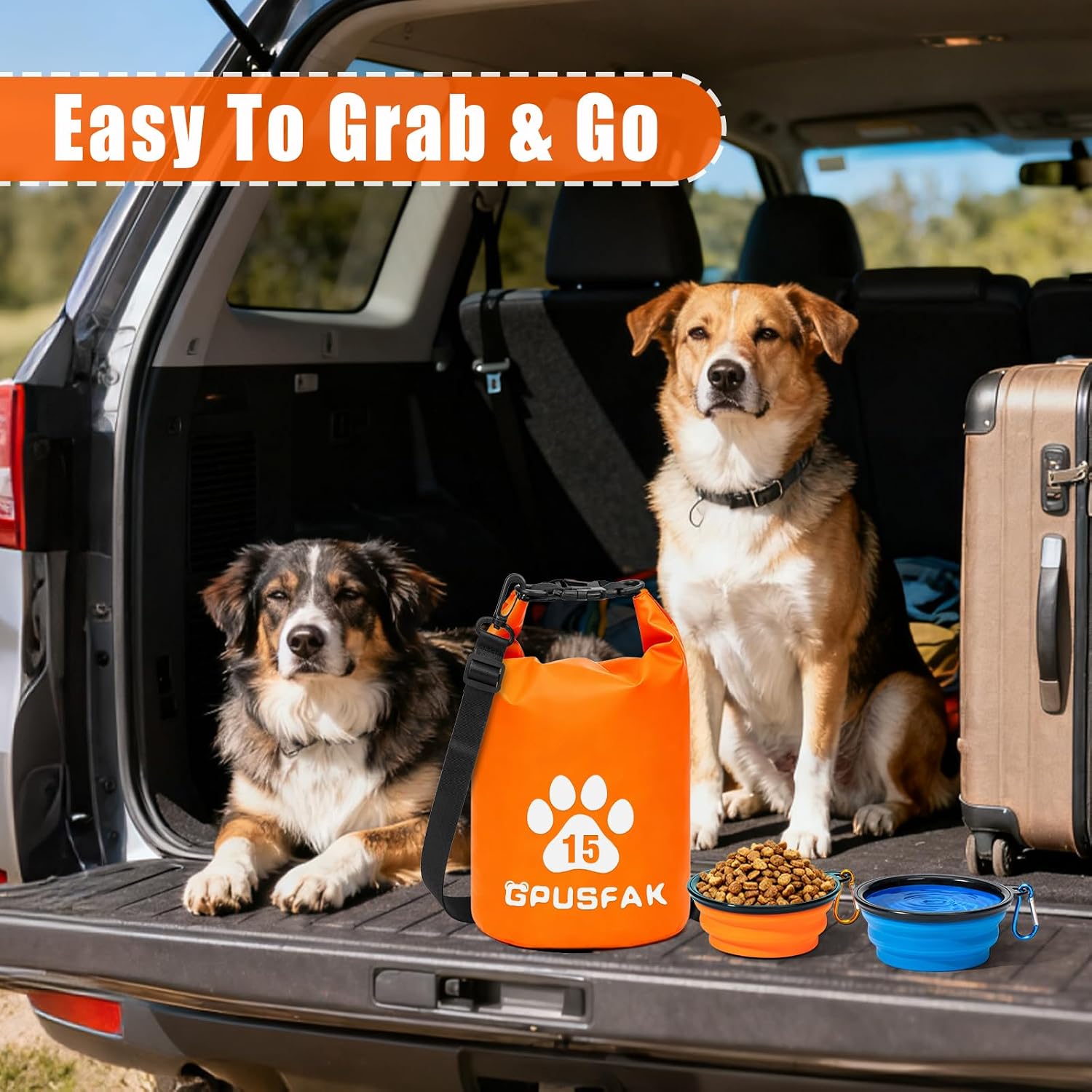 Pet Food Storage Bag with Bowl (96 Cup) - Zip Roll Top Dog Food Travel Bag Waterproof Kibble Container for Camping Road Trips Travel Dog Boarding Weekend Getaways Machine Washable 15L Orange - Image 6