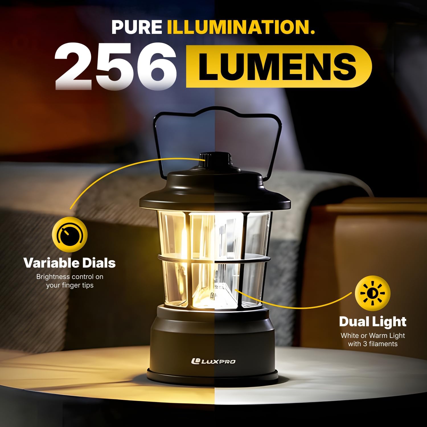 LUXPRO Retro LED Lantern - Battery-Powered Emergency Lantern - Water Resistant - Bright LED Lamp for Indoor & Outdoor Use - Use for Tents, Hiking or Hurricane Prep (Black, Pack of 2) - Image 8