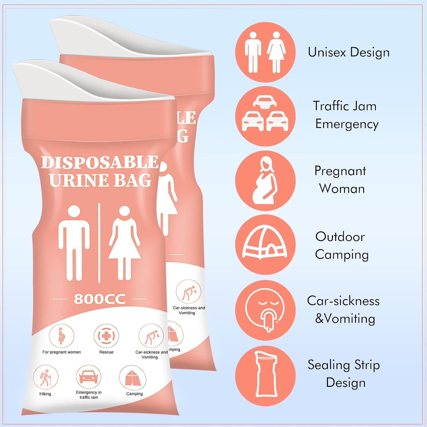 DIBBATU Disposable Urine Bag, 12/24 Pack Pee Bags for Travel for Women/Men, 800ML Emergency Portable Urinal Bag and Vomit Bags, Unisex Urinal Bag for Camping, Traffic Jams, Pregnant - Image 8