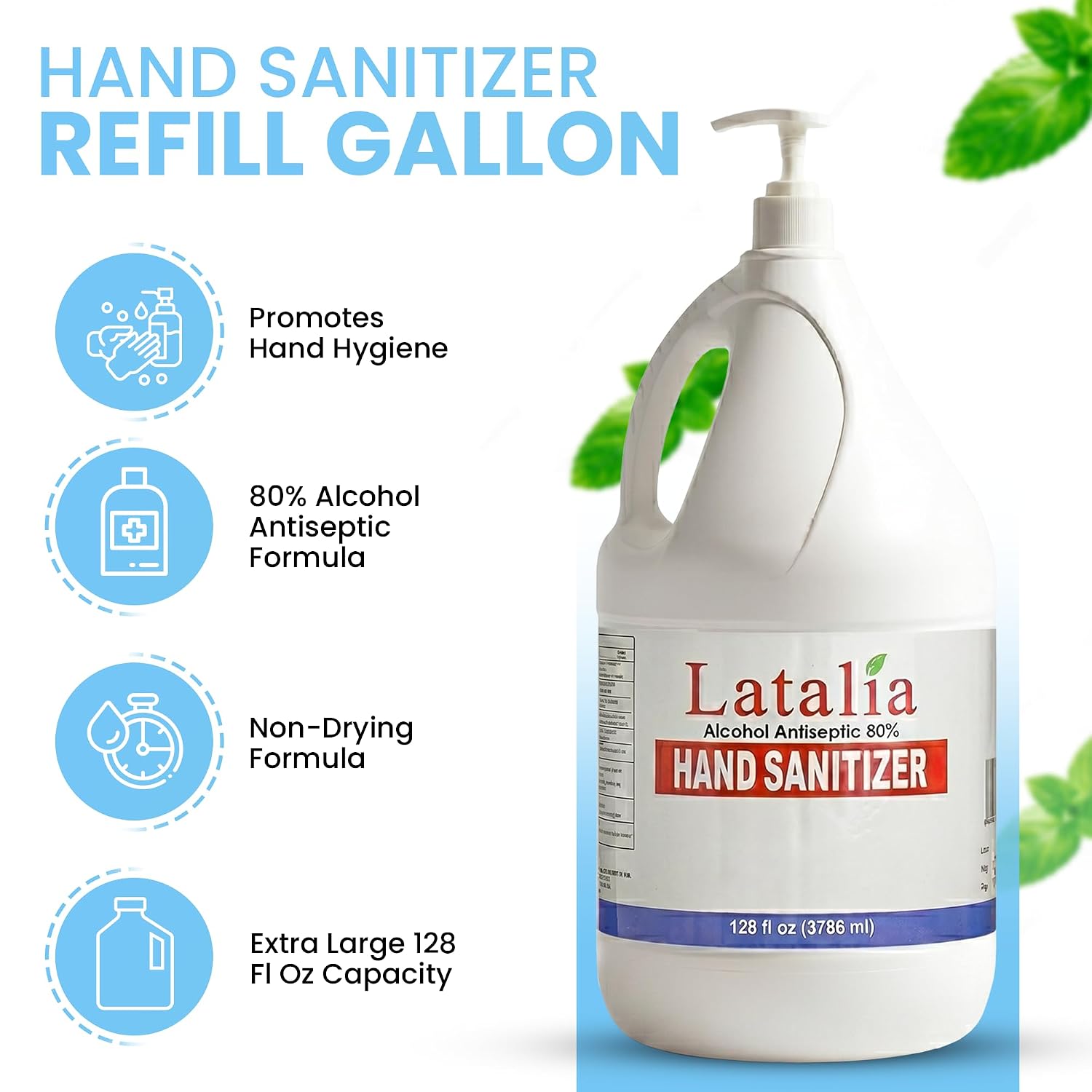 Latalia Large Hand Sanitizer Refill Gallon | Pack of 2 Moisturizing Hand Sanitizer Bulk Travel Size | Unscented Hand Sanitizer Gel for School, Office, Home, Business & Public Use (128 Fl. Oz, 3786 ml) - Image 2