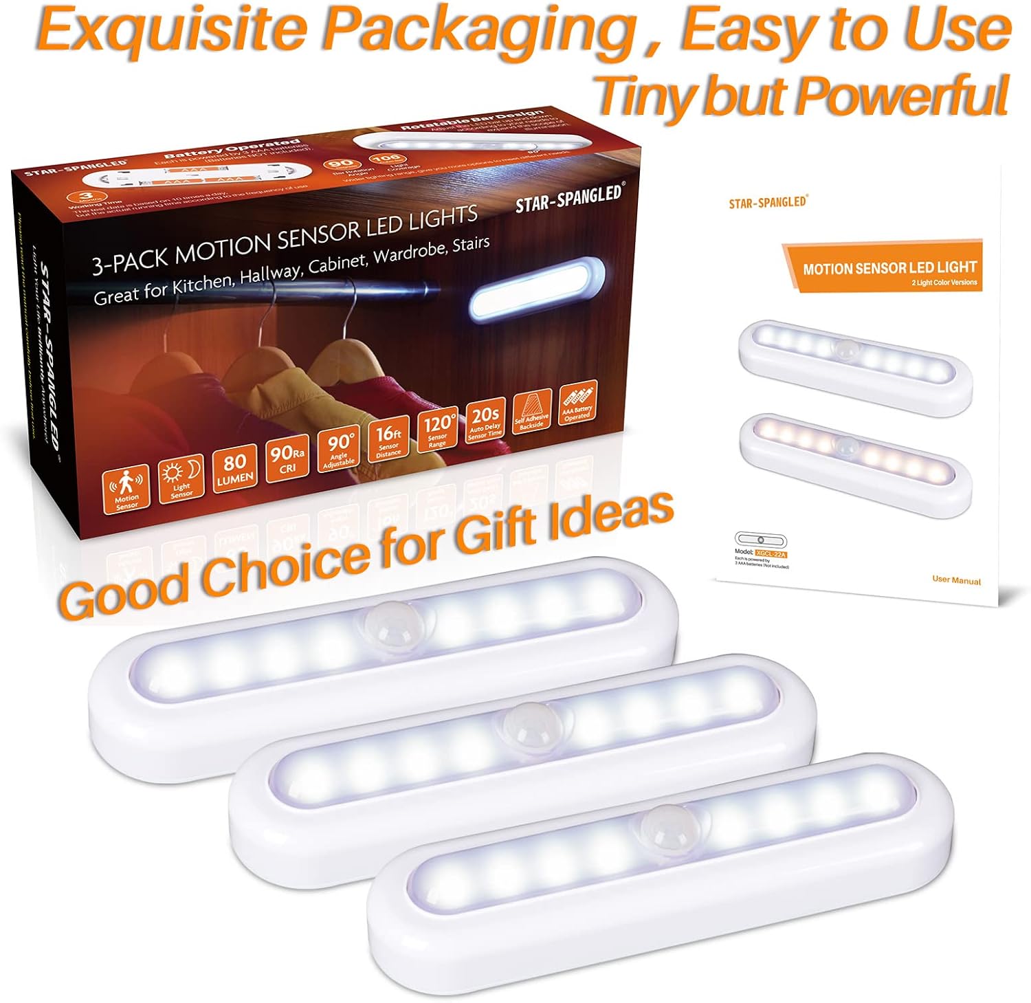 STAR-SPANGLED 3 Pack 7” Motion Sensor Lights Indoor Battery Operated, Stick on LED Light for Closet, Stairs, Under Cabinet, Cool White - Image 7