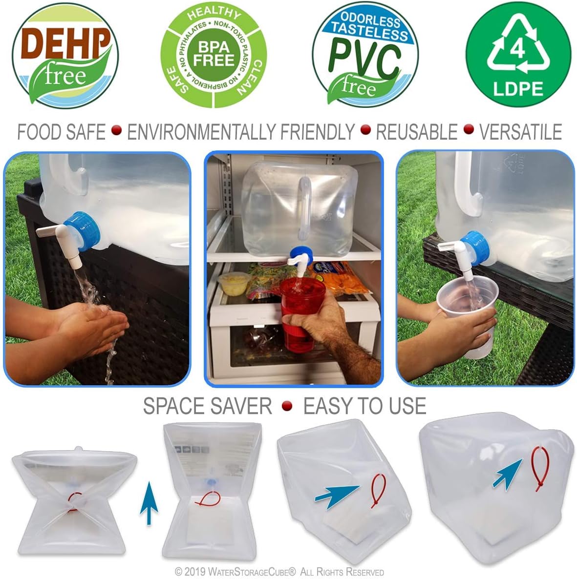 WaterStorageCube BPA Free Collapsible Water Container with Spigot, Camping Water Storage Carrier Jug for Outdoors Hiking Backpack & Survival Kit, Foldable Portable Water Canteen 1.3/2.6/5.3 Gallon - Image 6