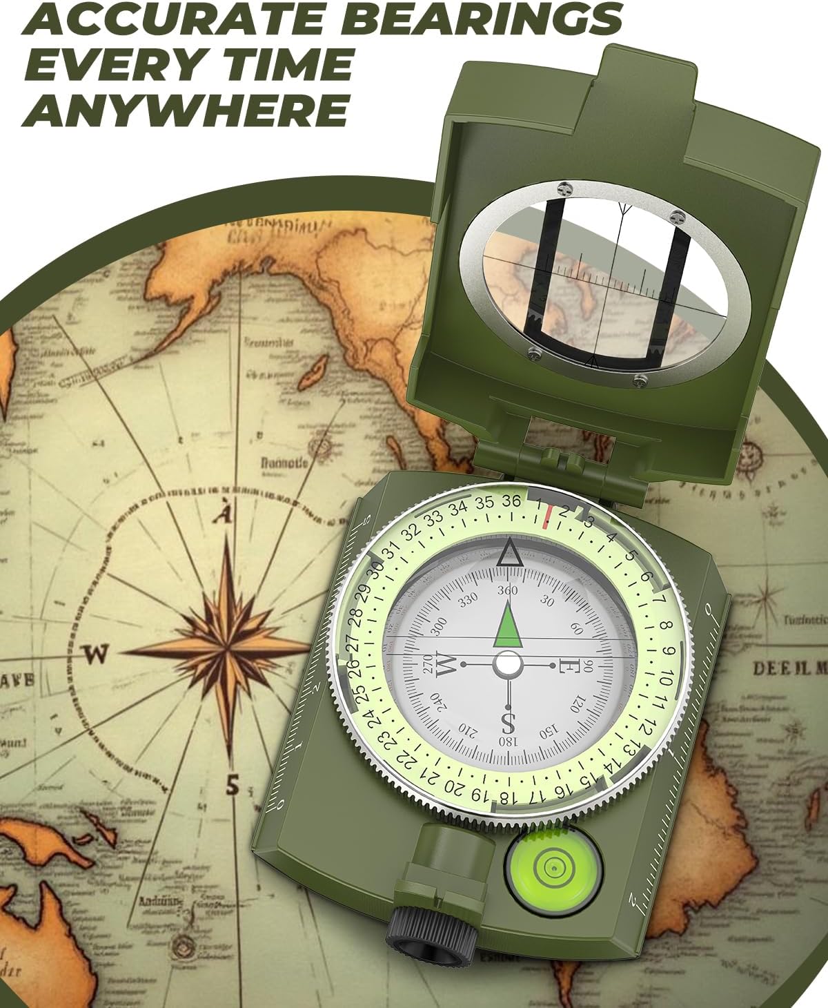 Sportneer Compass: Accurate Durable Lightweight Orienteering Compass with Strap and Carrying Case, Glow in The Dark Waterproof Hiking Essentials for Camping Backpacking, Best Survival Gifts for Kids - Image 2