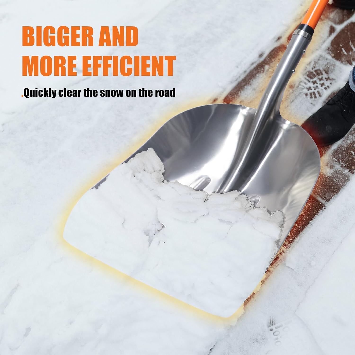 WIKER Aluminum Snow Shovel for Driveway, 45-Inch Large Capacity Blade, 3.5lbs Lightweight with Fiberglass D-Grip Handle, Heavy Duty Metal Snow Removal Tool for Home and Garden - Image 3