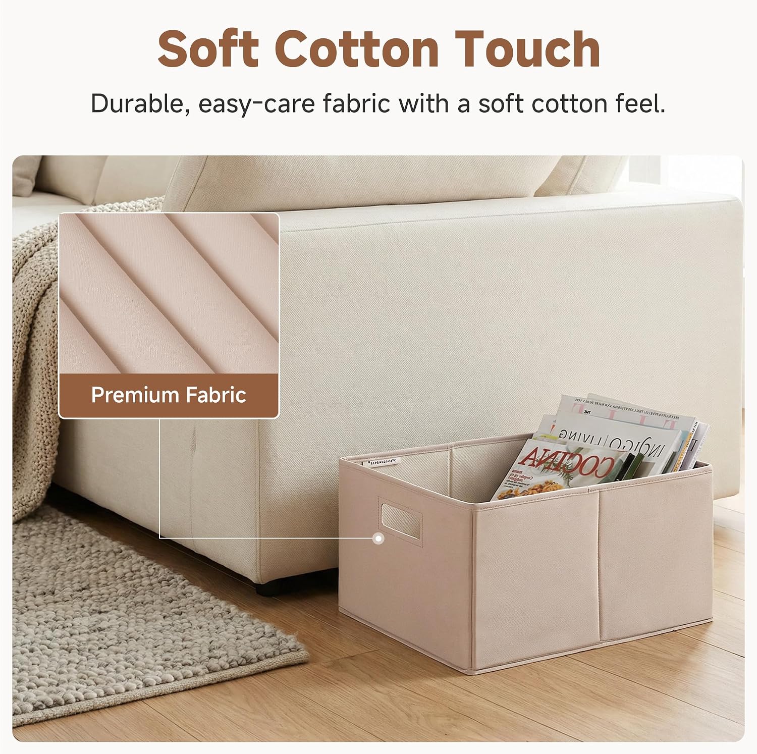 StorageWorks Fabric Storage Bins for Shelves, Closet Organizers and Storage Baskets, Collapsible Storage Bins with Cutout Handles, Large, 4-Pack, Light Brown - Image 4