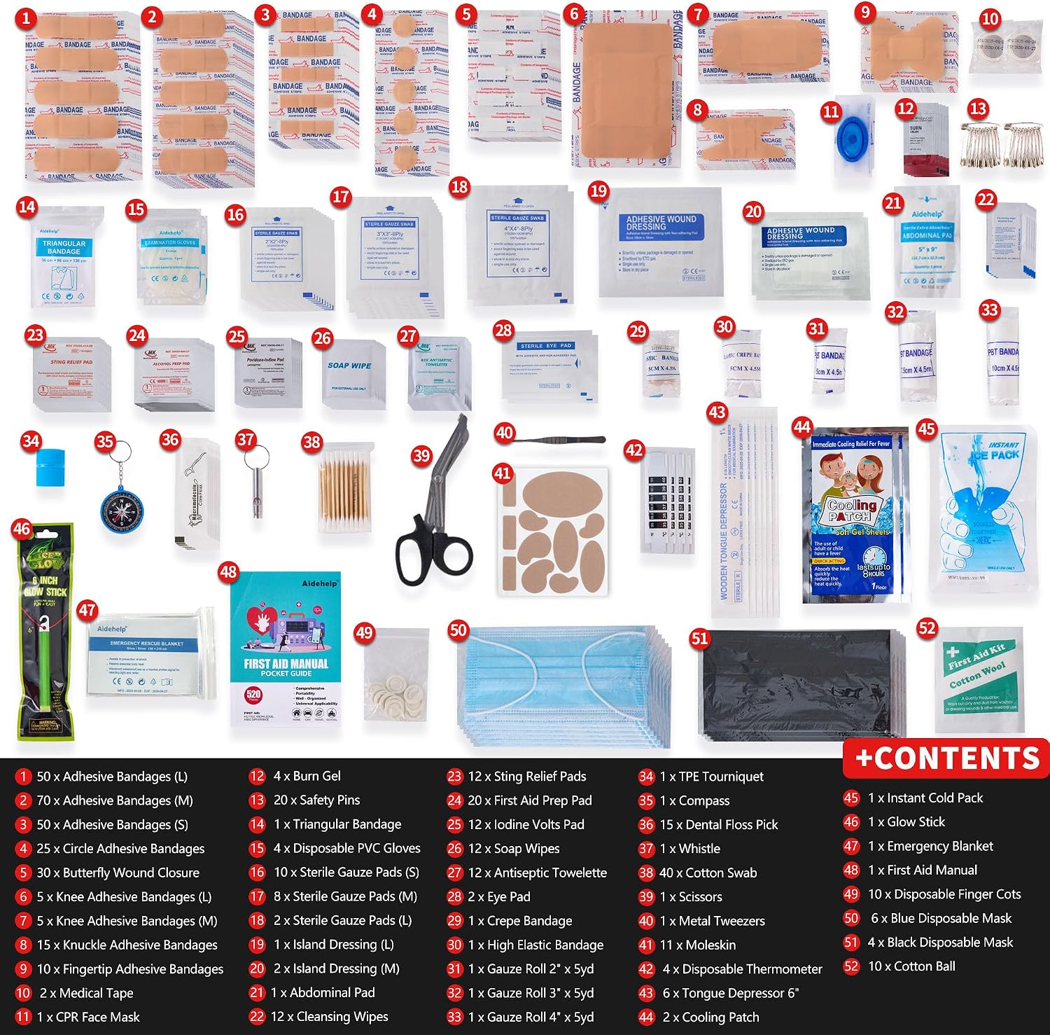 520 Pieces Premium First Aid Kit - Large Emergency Medical Kit for Survival, Car, Home, Travel, Camping, Backpack, Hiking, School (Red) - Image 2