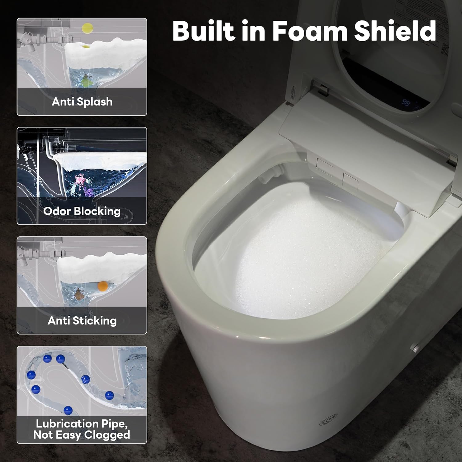 Casta Diva Smart Toilet with Bidet Built in, Auto Open Close, Foot Sensor, 1000 MaP Auto Flushing, ADA Comfort Height, Artistic Lighting, Smart Heated Seat, Foam Dispenser, Tank Built in (CD-U010Max) - Image 7