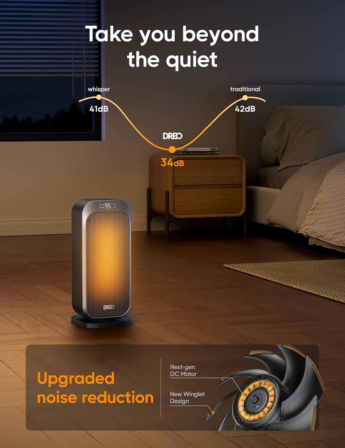 DREO Quiet Space Heater, 1500W Portable Heaters for Indoor Use with Remote, 70° Oscillation, Fast and Safety Electric PTC Ceramic for Desk Office Bedroom, 12H Timer - Image 6