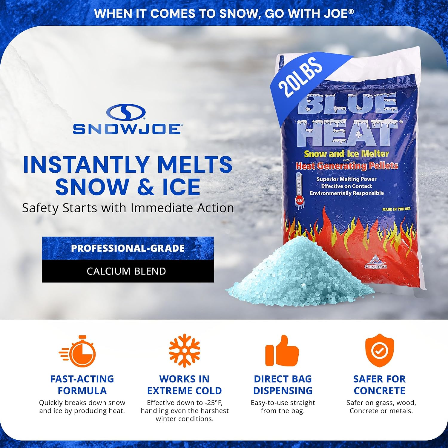 Blue Heat Snow & Ice Melter, Heat-Generating Pellets, Non-Staining Melt, 20 Lb Bag - Ice Remover for Driveway, Concrete, Sidewalk, and Outdoor Spaces - Image 2