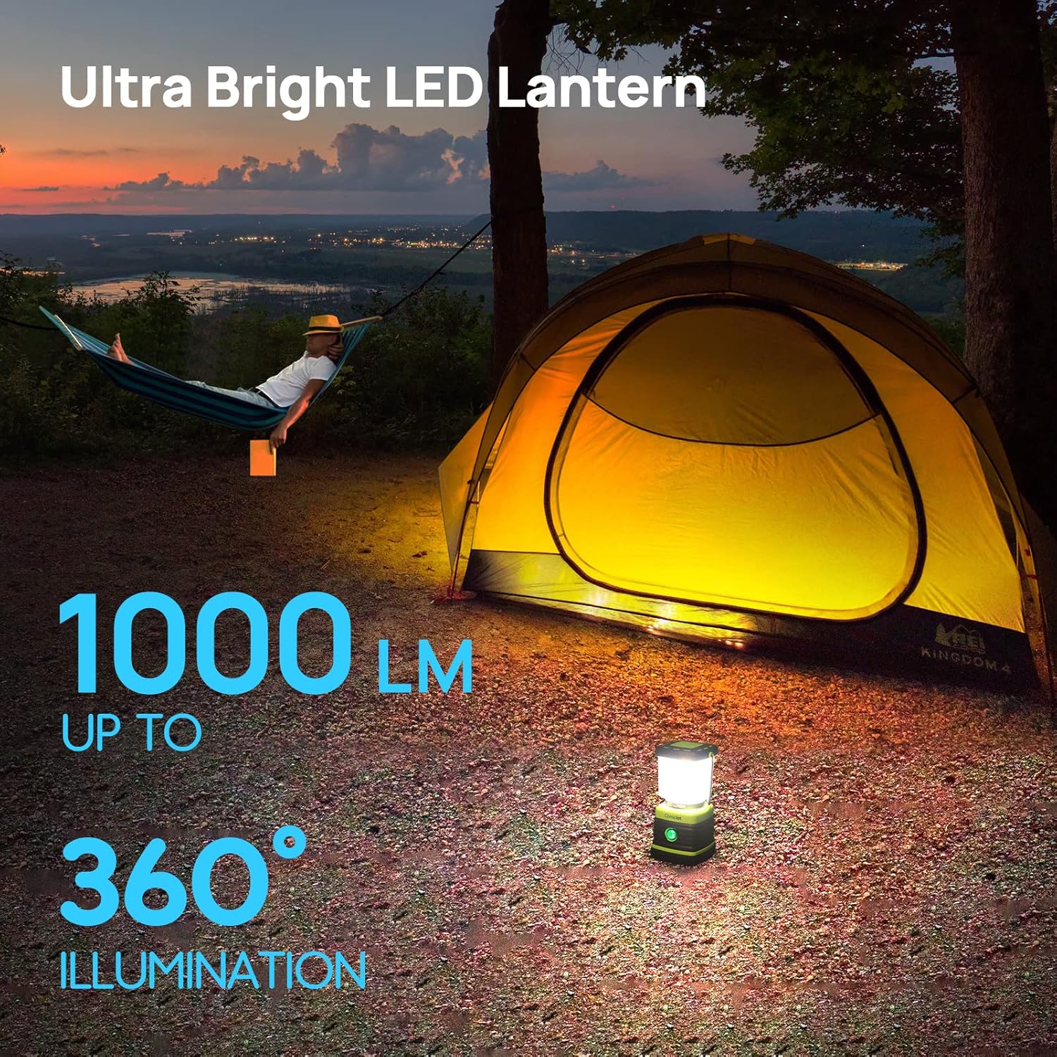 Consciot LED Battery Powered Camping Lantern, 1000LM, 4 Light Modes, IPX4 Waterproof Portable Tent Flashlight for Power Outages, Emergency, Hurricane, Hiking, Light Green, 2-Pack - Image 2